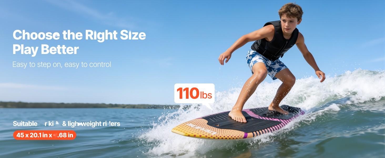 45-Inch Wakesurf Board For Youth Up To 110 Lbs, Wake Surfing Board With EPS Foam Core And EVA Non-Slip Pad, UV-Resistant Wakesurfing Board For Beginners, Stable, Durable Watersports Equipment