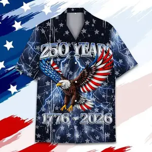 USA 250 Years Hawaiian Shirt for Men Women Youth, Patriotic 1776–2026 Semiquincentennial Shirt, USA Flag Button Up Summer Shirt