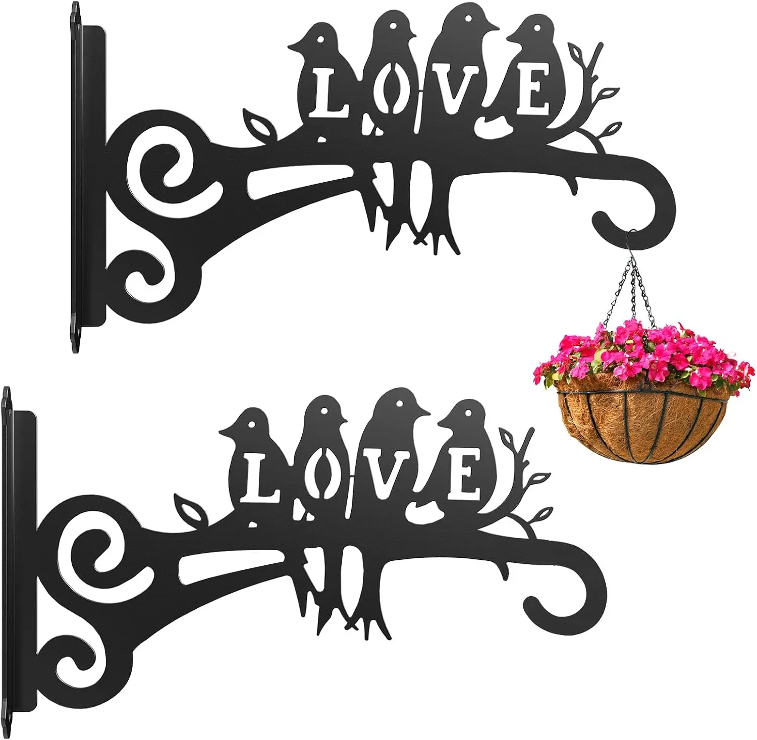 2-Pack Aesthetic Plant Hangers Outdoor and Indoor – 10 Inch Metal Hanging Plant Bracket with Beautiful Bird Pattern – Anti Rust Plant Hooks for Hanging Baskets, Bird Feeder, Windchime, Lantern