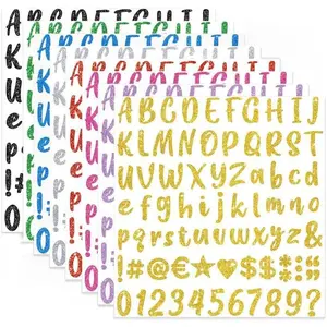 648 count 8 Sheets Letter Stickers Glitter Small Self Adhesive Alphabet Number Vinyl Stick on Letter Stickers for Scrapbook Graduation Cap Craft Classroom Decor Bulletin Board (Multicolor,1 Inch)