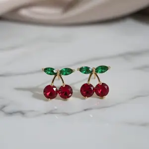 Cherry Earrings for Women - Beautiful Red Cherry Design with Green Leaves, Perfect for Casual and Party Wear
