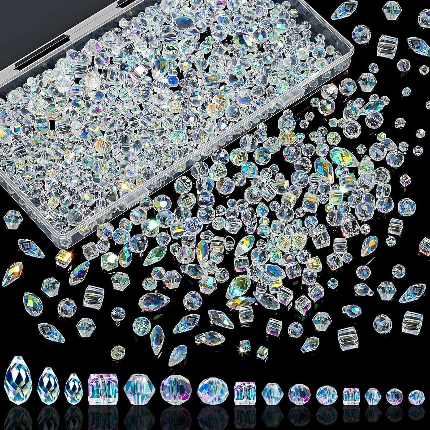 Beads, 800 count  Glass Beads Bulk, Clear  Beads for  Making, AB Color Rondelle Faceted Beads Suncatcher Beads for DIY Craft  Bracelet Making