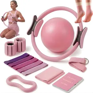 Pilates Equipment Kit for Home Workout, Pilates Kit, Pilates Ring Set, Pilates Ball, Adjustable Ankle And Wrist Weights, Resistance Bands, Grip Socks, Instruction Guides, Women Essentials Starter Set