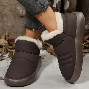 Women's Fashion Winter Slip-On Boots - Waterproof Plush-Lined Ankle Indoor Outdoor Shoes with Platform Sole