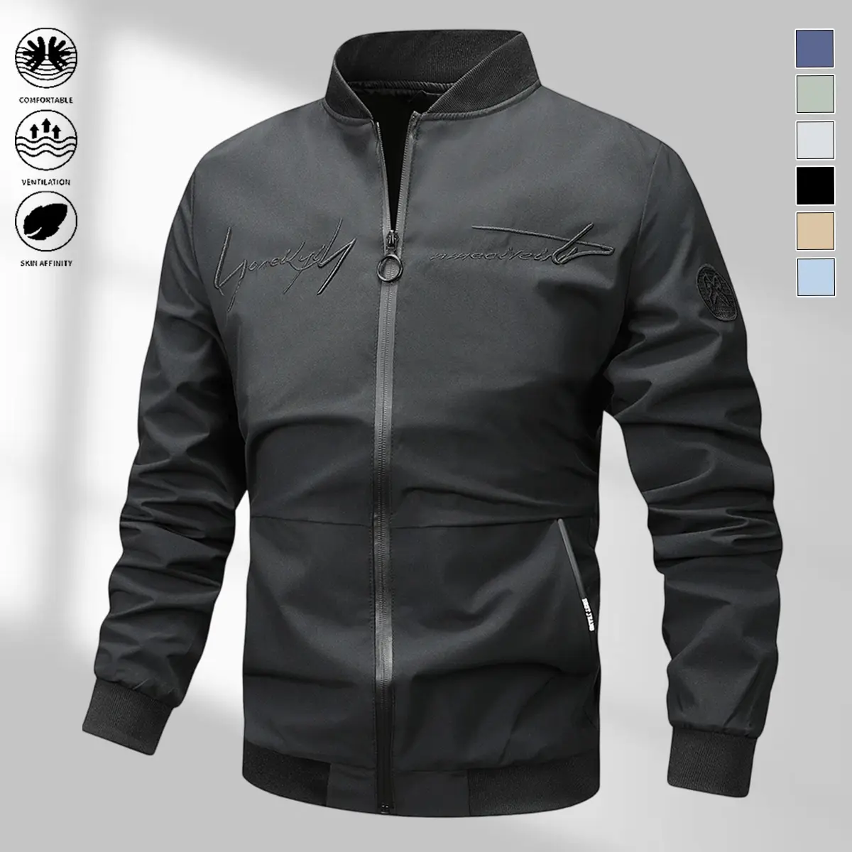 Men’s jackets, men’s vintage lapel jackets, new fashionable casual jackets for autumn/winter, quilted outerwear, winter outfits, men’s fashion, full-zip work jackets, men’s workwear, embroidery, wardrobe winter, long-sleeve men’s tops, sincere black jacke