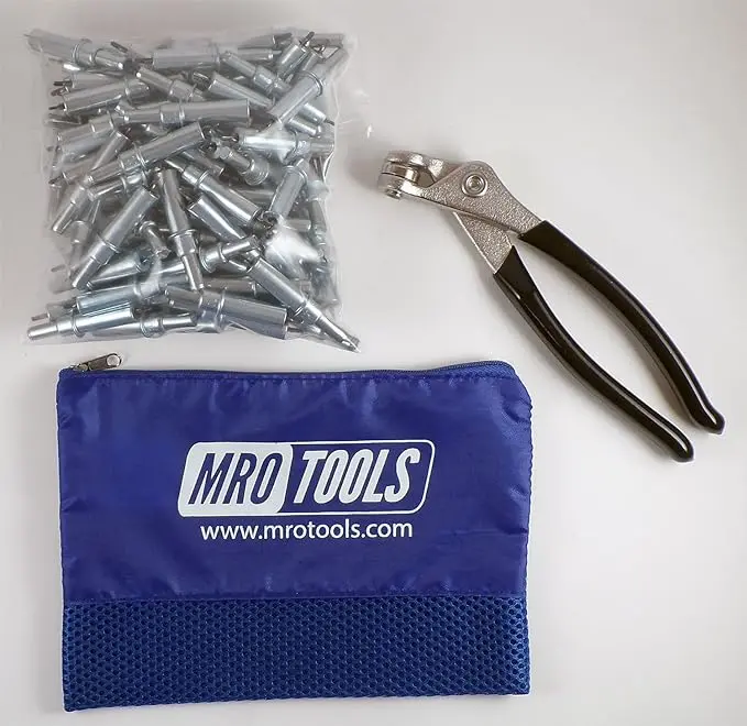 100 3/32 Cleco Sheet Metal Fasteners Plus Cleco Pliers w/Mesh Bag
