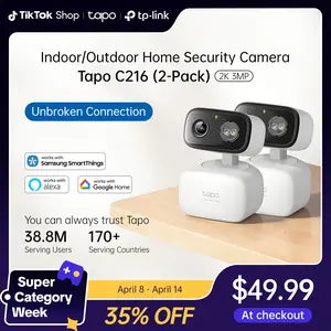 TP-Link & Tapo C216(2-pack) 2K Pan/Tilt Indoor/Outdoor Security Camera  with AI Detection, Baby Cry Detect, Motion Tracking, Color Night Vision, 360° Pan/Tilt, No Subscription, Alexa & Google Compatible
