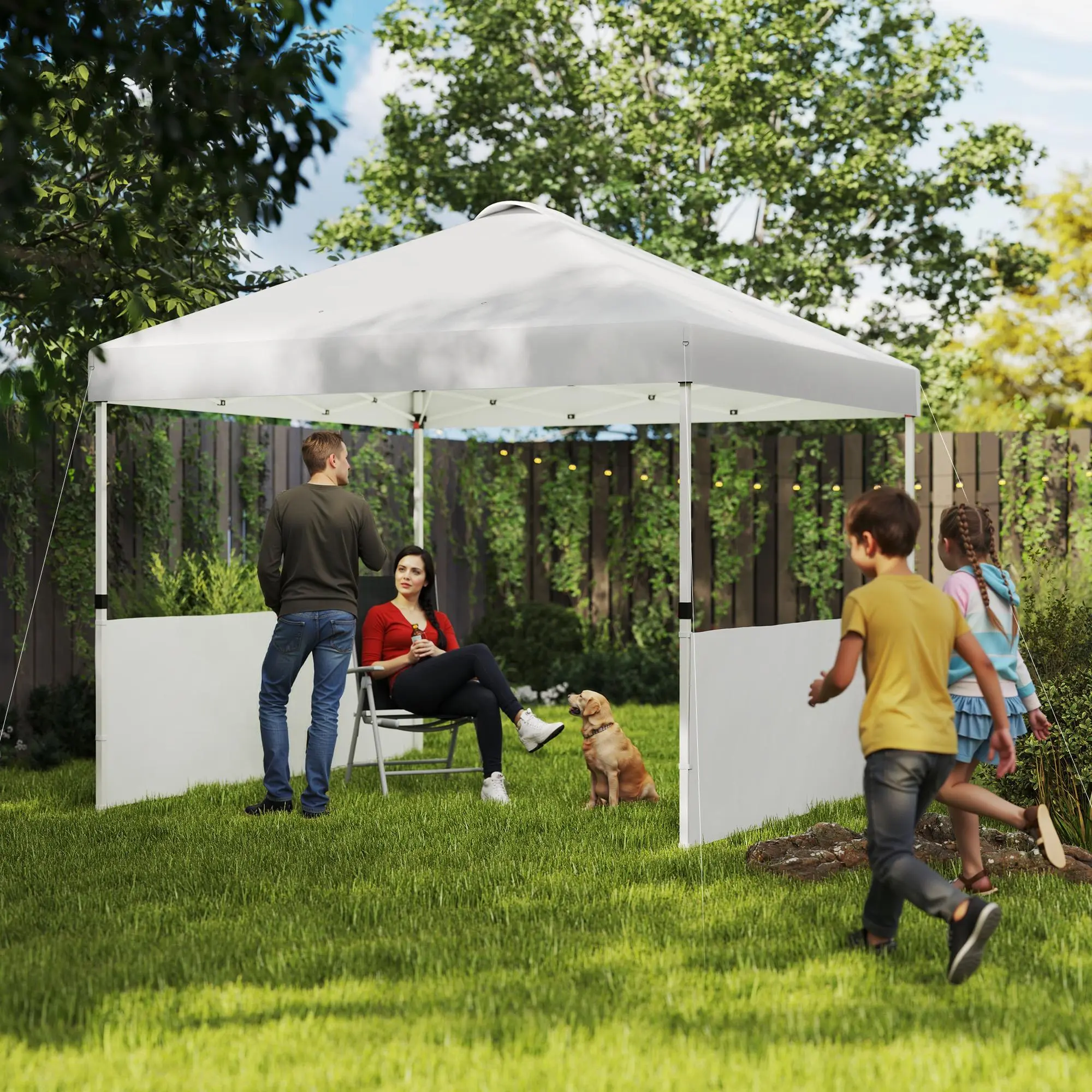3-Level Height Adjustable Oxford Fabric Instant Gazebo with Hook-and-Loop Half Sidewalls, Top Vent Airflow Design, Quick Setup, Metal Legs, Sandbags for Outdoor Picnic, Camping