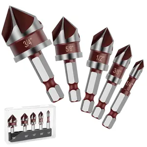 Countersink Drill Bit, 5PCS 82 Degree HSS 1/4"-3/4" with 1/4" Hex Shank Countersink Drill Bit Set, Counter Sink Drill Bit for Wood, Metal, Plastic, Countersink Bit for Woodwork