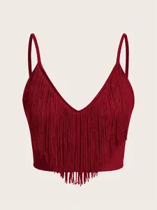 Women's Solid Fringe Trim Cami Top for Comfortable Summer Wear - Womenswear