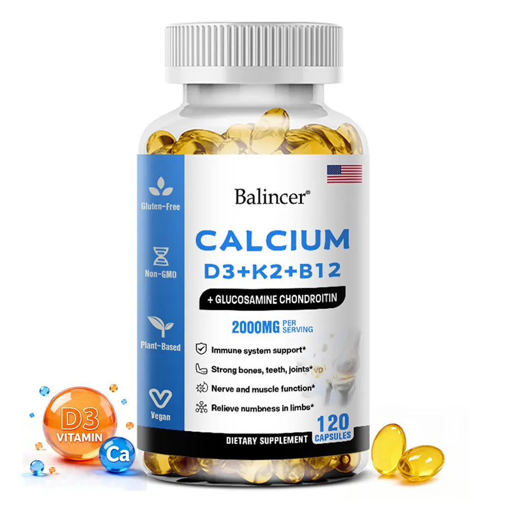 Balincer Calcium and vitamin D3+K2+B12 health supplements,Support bone and joint health, 120 Capsules Balincer Calcium and vitamin D3+K2+B12 health supplements,Support bone and joint health, 120 Capsules