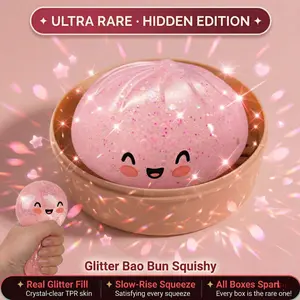 Viral Dumpling Squishy ULTRA RARE Pearl Pink Glitter Hidden Edition | Squishy Dumpling Slow Rise Stress Relief Fidget Toy Soft TPR Squeeze Ball ASMR Sensory Gift Cute Blind Box Squishy Butter Feel Hand Toy Relaxing Squeeze Toy