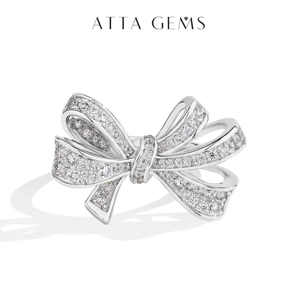 Women's Elegant Lab-Created Moissanite Promise Ring - 0.8ct Total Classic Round Cut, Bow Shape, Ideal for Gifting & Anniversaries, R236, Moissanite Rings, Moissanite Band Ring, Promise Ring Gf
