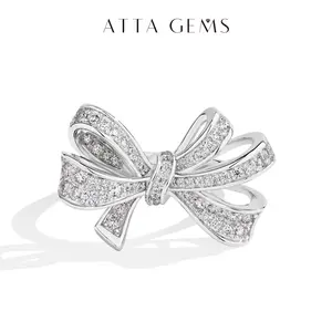 Women's Elegant Lab-Created Moissanite Promise Ring - 0.8ct Total Classic Round Cut, Bow Shape, Ideal for Gifting & Anniversaries, R236, Elegant Ring