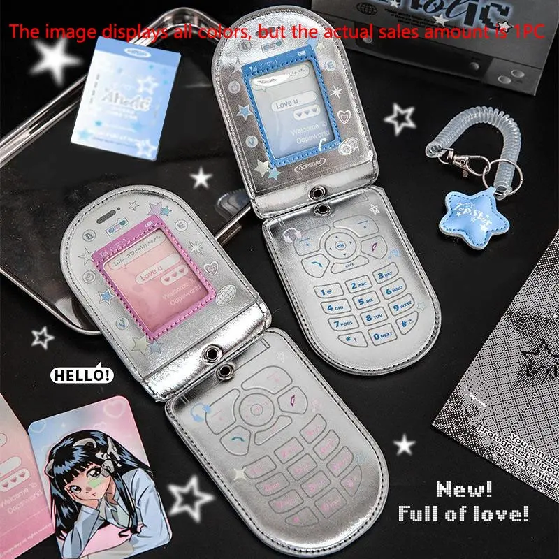 Vintage Flip Phone Case Design Card Holder, 1 Set Y2K Style K-pop Idol Photo Card Holder, Identification Badges & Supplies, Badge Accessories for Office School, Removable Cardholder