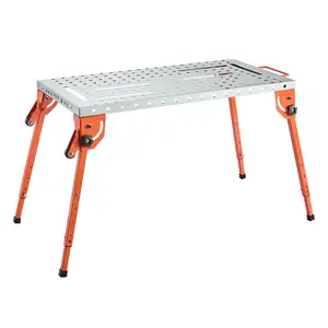VEVOR Foldable Welding Table 44" x 21",  500LBS Capacity Welding Workbench with 4-Level Adjustable Height, Carbon Steel Work Bench with 6 Tool Slots & 0.63" Fixture Holes for Welding Assembly Repair