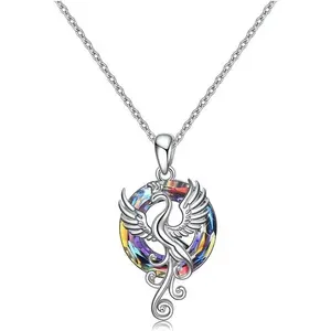 Dainty Phoenix Pendant Necklace Shining Crystal Phoenix Good Luck Necklace for Women Jewelry