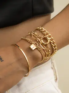Women's Punk Style Bangle & Alloy Chain Bracelet, Stackable Bracelet, Stacking Bracelet, Fashionable Double Layered Bracelets for Party Styling, Daily Clothing Decor, Trendy All-match & Exquisite Bangle Bracelet Set for Birthday Gift, Non Tarnish Jewelry
