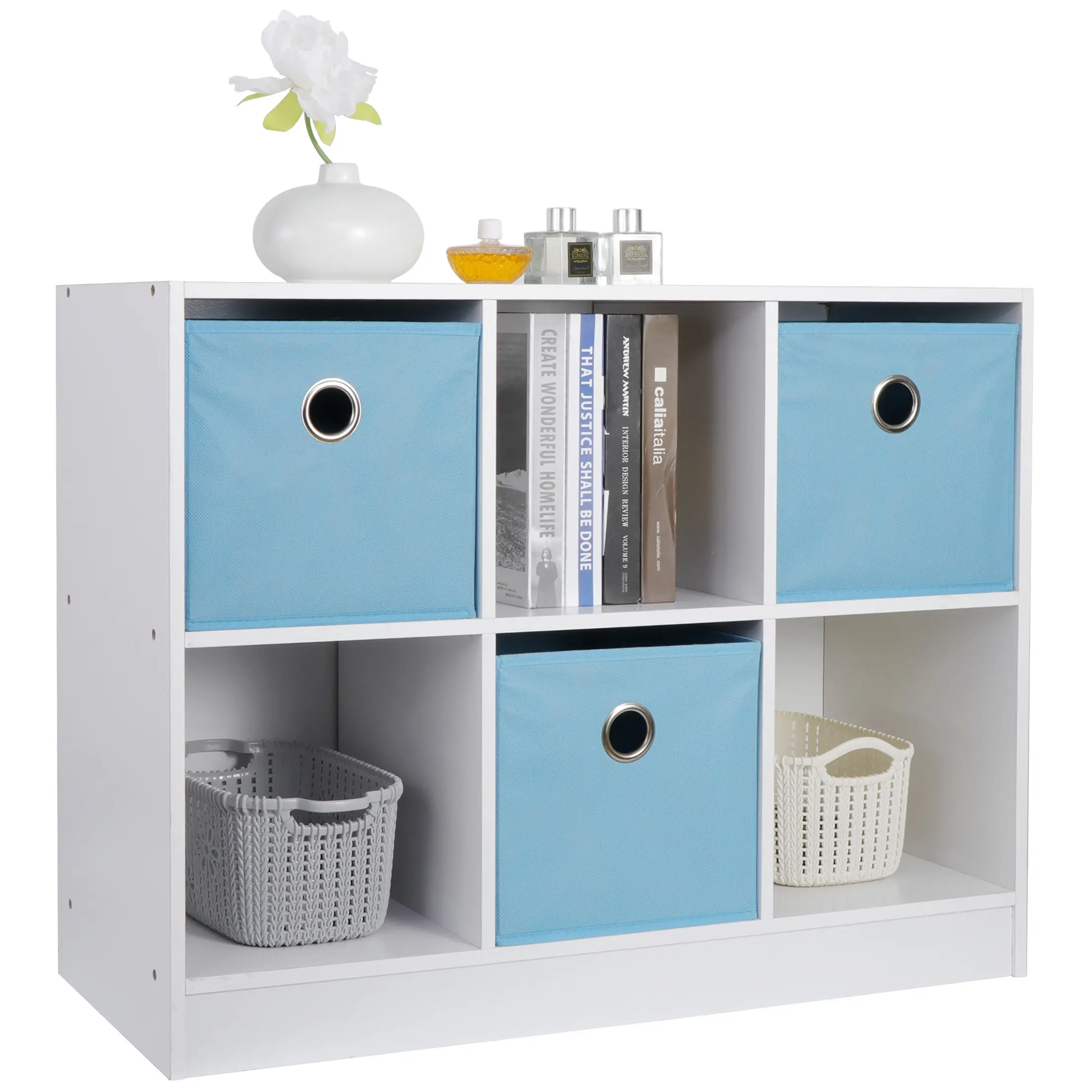 Segawe MDF Board Storage Cube Cabinet Organizer - 6-Compartment, 3-Drawer Waterproof Shelved Unit, Room Decor Home Setup for Living Room, Kitchen, Cube Organizer Shelving & Storage