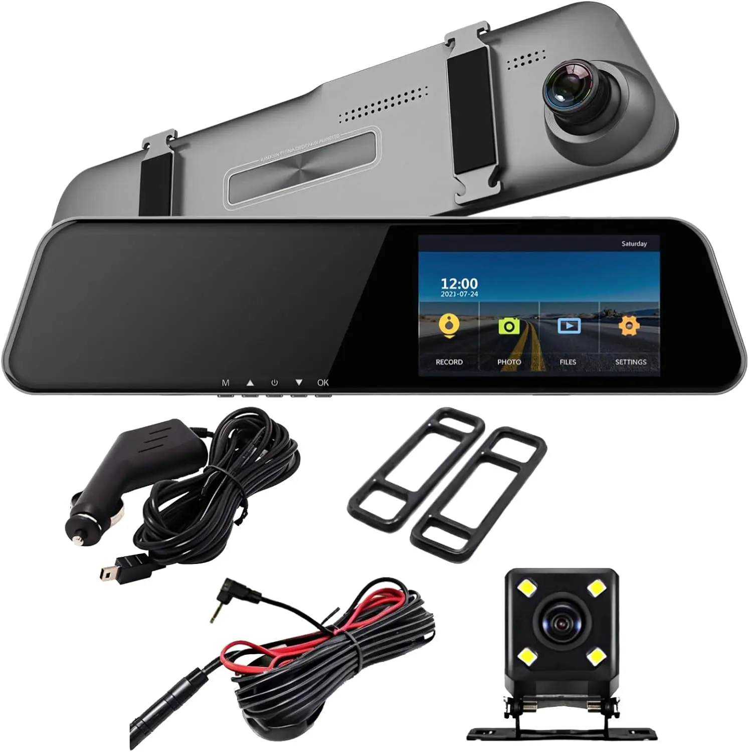 Car DVR Rear View Mirror Video Recroder  Back Up Car Camera Dual Lens Cam Night Vision Front and Rear Backup Reverse Security for Car