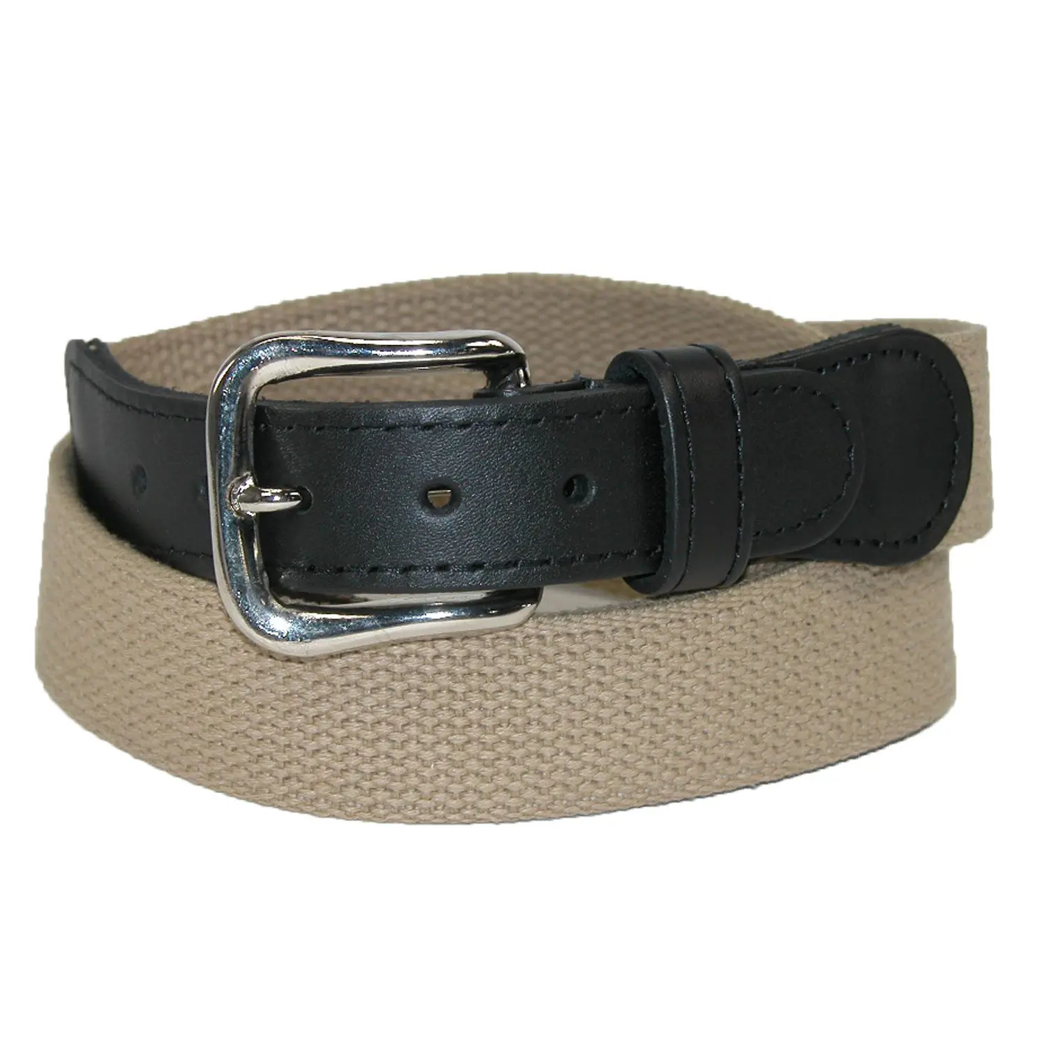 Boston Leather Men's Big & Tall Adjustable Heavy-Duty Cotton Web Waist Belt with Leather Tabs, Brass Belt for Casual & Jean Wear, Leather Belts