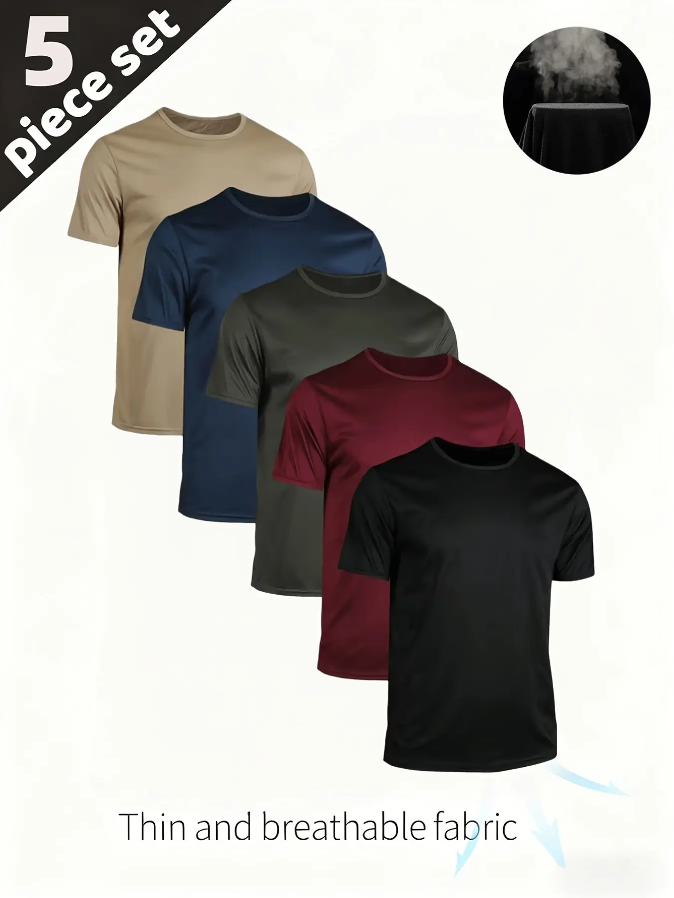 5-Pack Men's Quick-Dry Short Sleeve T-Shirts, Lightweight Fabric, Round Neck, Casual Summer Wear, Ideal for Gifts, Running, Fitness Clothes Tops, Breathable Top, Casual Workout Tops, Athletic T Shirts, Fitness Sport Top