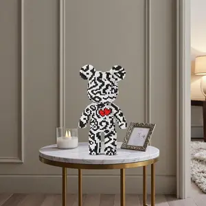 3600pcs Heart Pattern Lucky Bear 3D Animal Shape Puzzle Building Blocks Creative Decoration Art Puzzles Gift, Birthday Halloween Valentine Christmas Gift
