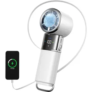 Portable Handheld Fan – 6000mAh Cooling Turbo Personal Fan, Rechargeable with Built‑in Type‑C Retractable Cable, LED Display with 100‑Level Stepless Speed, 135°Adjustable Angle