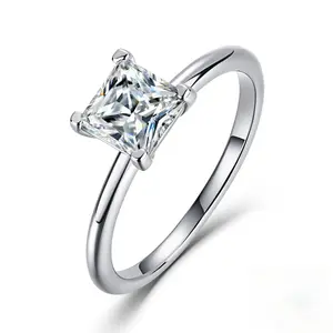 925 Sterling Silver 1.2ct D Color Princess Cut Moissanite Ring - GRA Certified Solitaire Stackable Ring