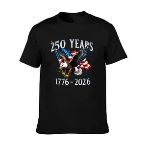 Black 250th Anniversary American Eagle T‑Shirt, USA Flag Patriotic 1776‑2026 Graphic Tee Casual Short Sleeve Top