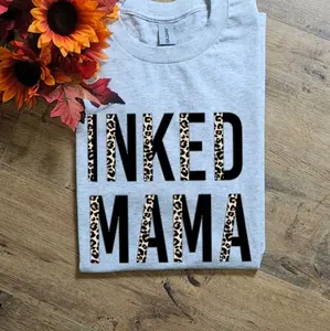 Inked Mama Cheetah Print Tee - Grey Top with Black and Brown Cheetah Print, Casual Style for Women - Womenswear