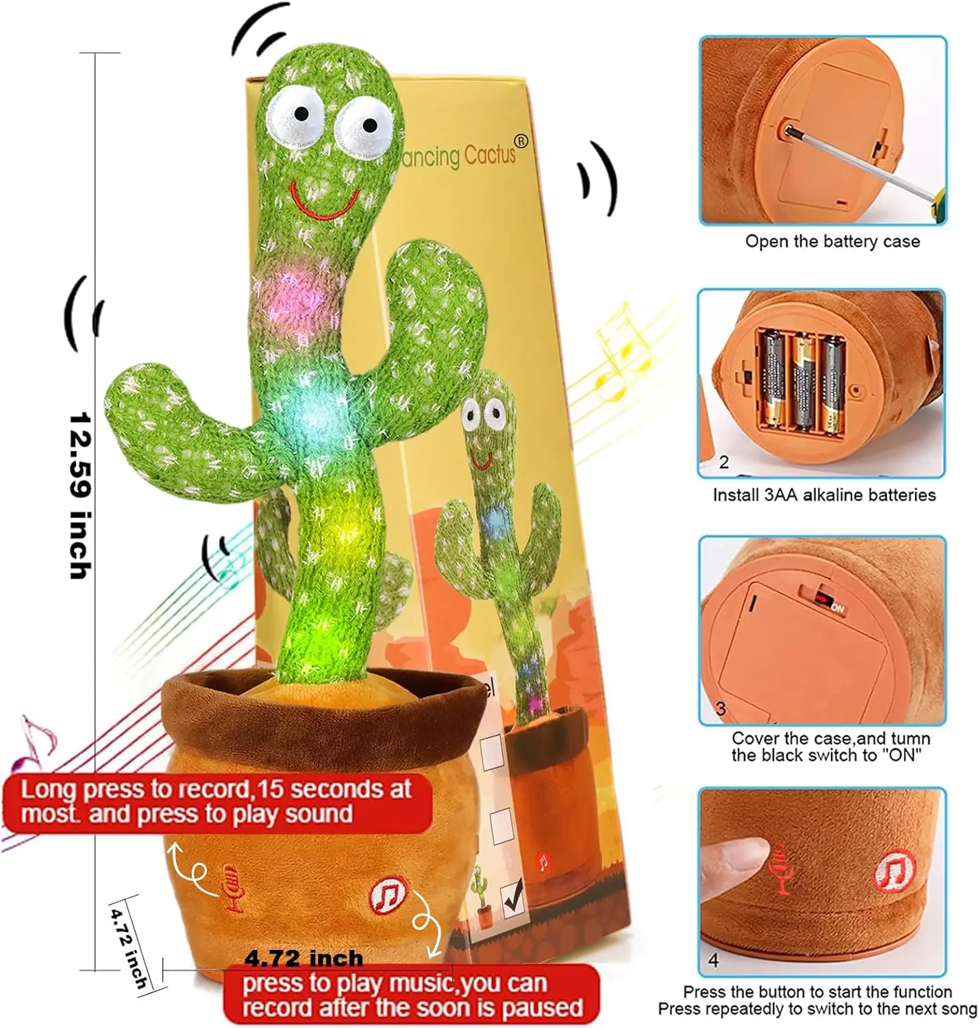 Emoin Talking Cactus Toy, Interactive Toys Dancing Cactus Toy Mimicking Repeating What You Say, Toddler Infant Baby Toys Gifts for 6 7 8 9 10 Month Old Baby Toys for 1 2 3 Year Old Boy Girl