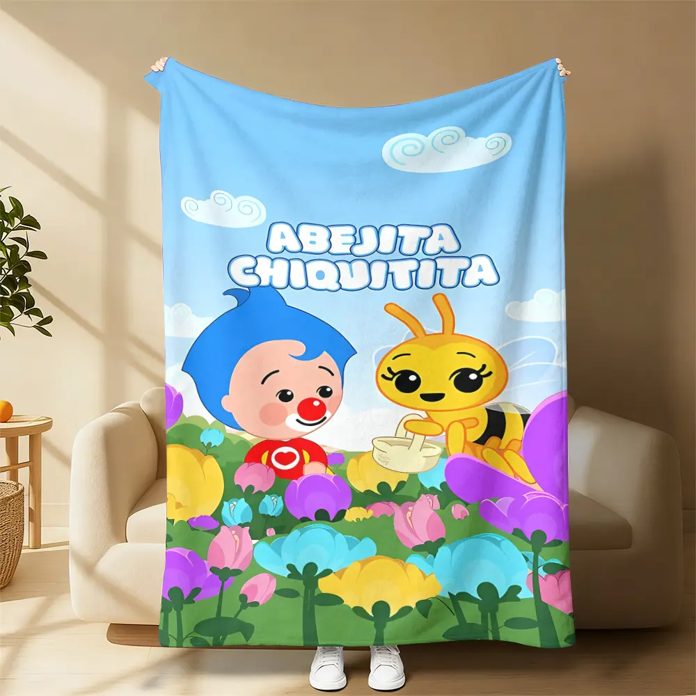 Plim Plim Baby First Cartoon Flannel Fleece Throw Blanket - Multi-Size, Yellow Animal & Cartoon Car, Cute Bee Prints, Unisex Toddler Keepsake Gift, Cozy Indoor Setup, Contemporary Look Nursery/Sofa Decor