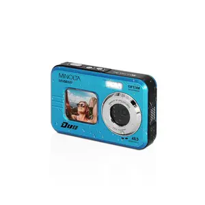 Minolta 48MP Underwater Digital Camera – 5K Ultra HD Video, Autofocus, 16x Digital Zoom, Dual LCD Screens, Selfie Front Screen, Waterproof to 13ft, Rechargeable Battery, 32GB Card (Blue)