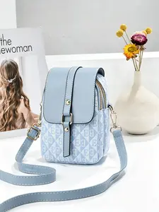 Women's Luxury Rhombus Pattern Crossbody Bag, Multi-Layer Zipper Phone Pouch, Lightweight Commuter Shoulder Bag, Casual PU Material, Geometric Pattern Bag