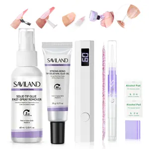 SAVILAND Professional Solid Nail Glue Gel Kit: 60ml Long-Lasting Nail Adhesive for Press-On Nails with Remover, UV Nail Lamp & Cuticle Oil – Quick Removal Fake Nail Glue for DIY & Salon Use