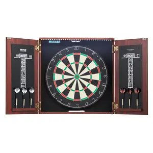 VEVOR Dartboard and Cabinet Set,  Ready-to-Play Bundle Official Size Dartboard Cabinet, Steel Tip Dart Hideaway Cabinet, Features LED Light, Easy Assembly, Complete with All Accessory, for Cricket Game