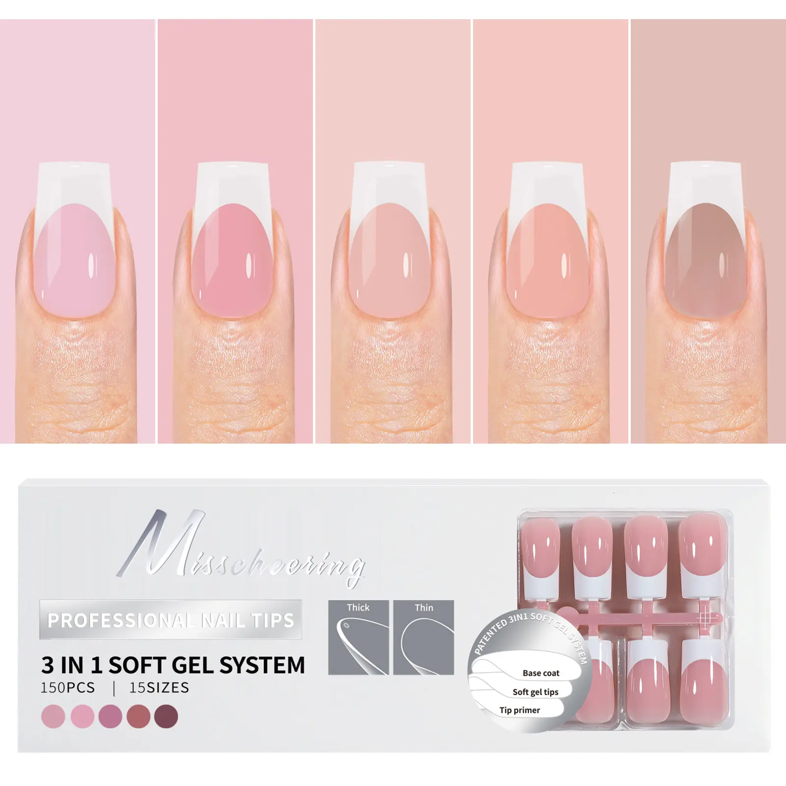 White French Tip Press-on Nails 150pcs Nail Art DIY 15 Sizes