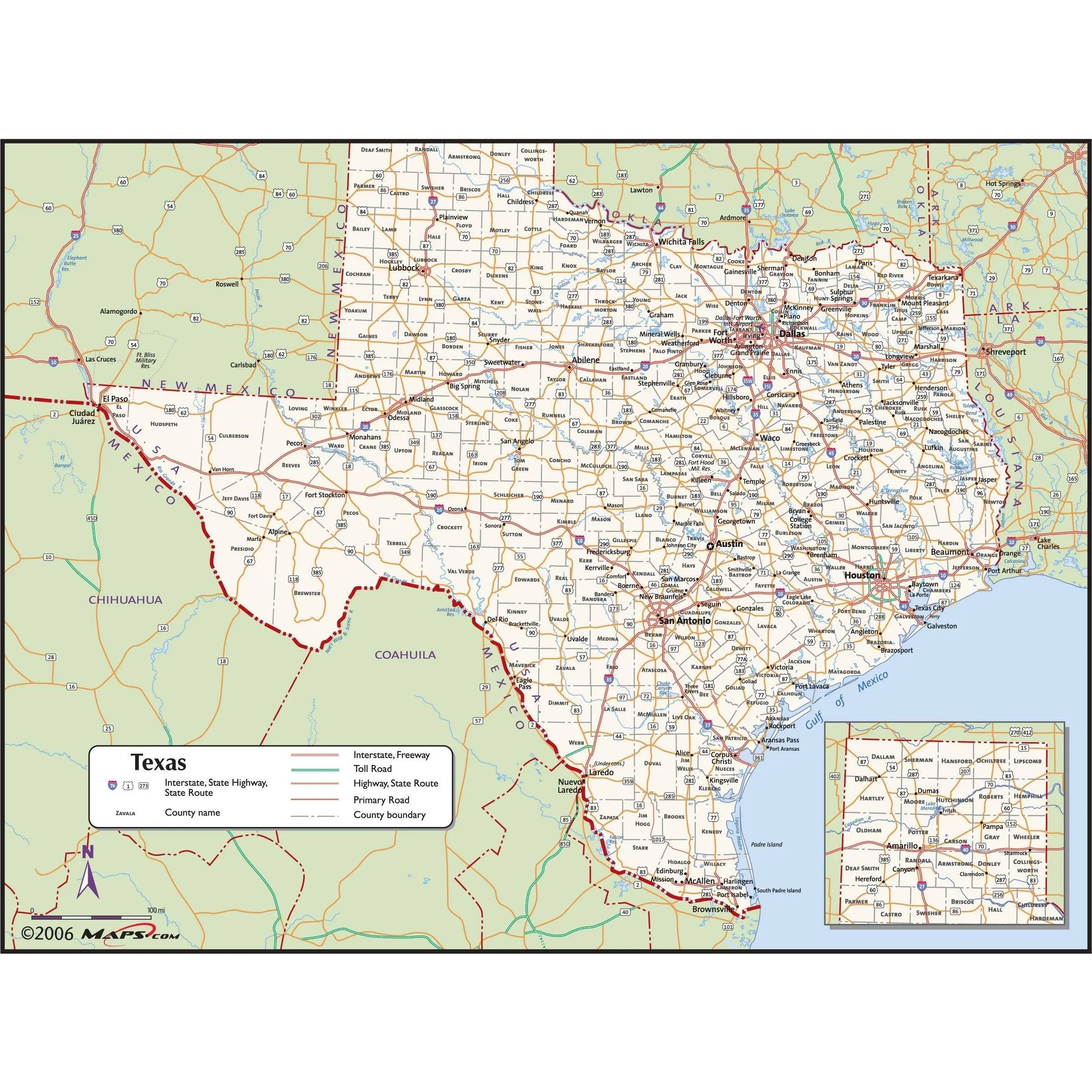 Texas County Wall Map