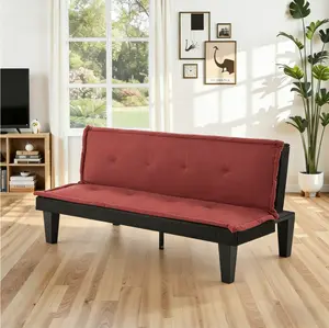 Dark Red 62.99" Futon Sofa Bed, 5-Level Adjustable Loveseat, Foldable Sleeper Sofa for Office & Guest Rooms