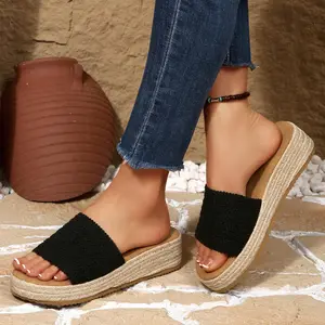 Women's Espadrille Wedge Sandals Knit Strap Platform Slides Indoor Outdoor Shoes for Summer