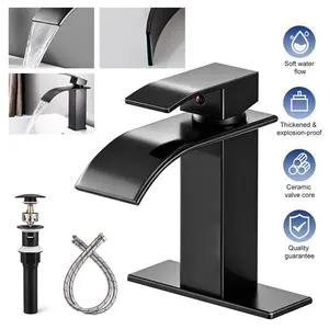 Single Handle Bathroom Faucet Stainless Steel Basin Sink Mixer Tap with Deck Plate Drain Set Vanity Faucet#fathersdaygift