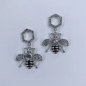 Drop Dangle Hexagon with Bee Earrings