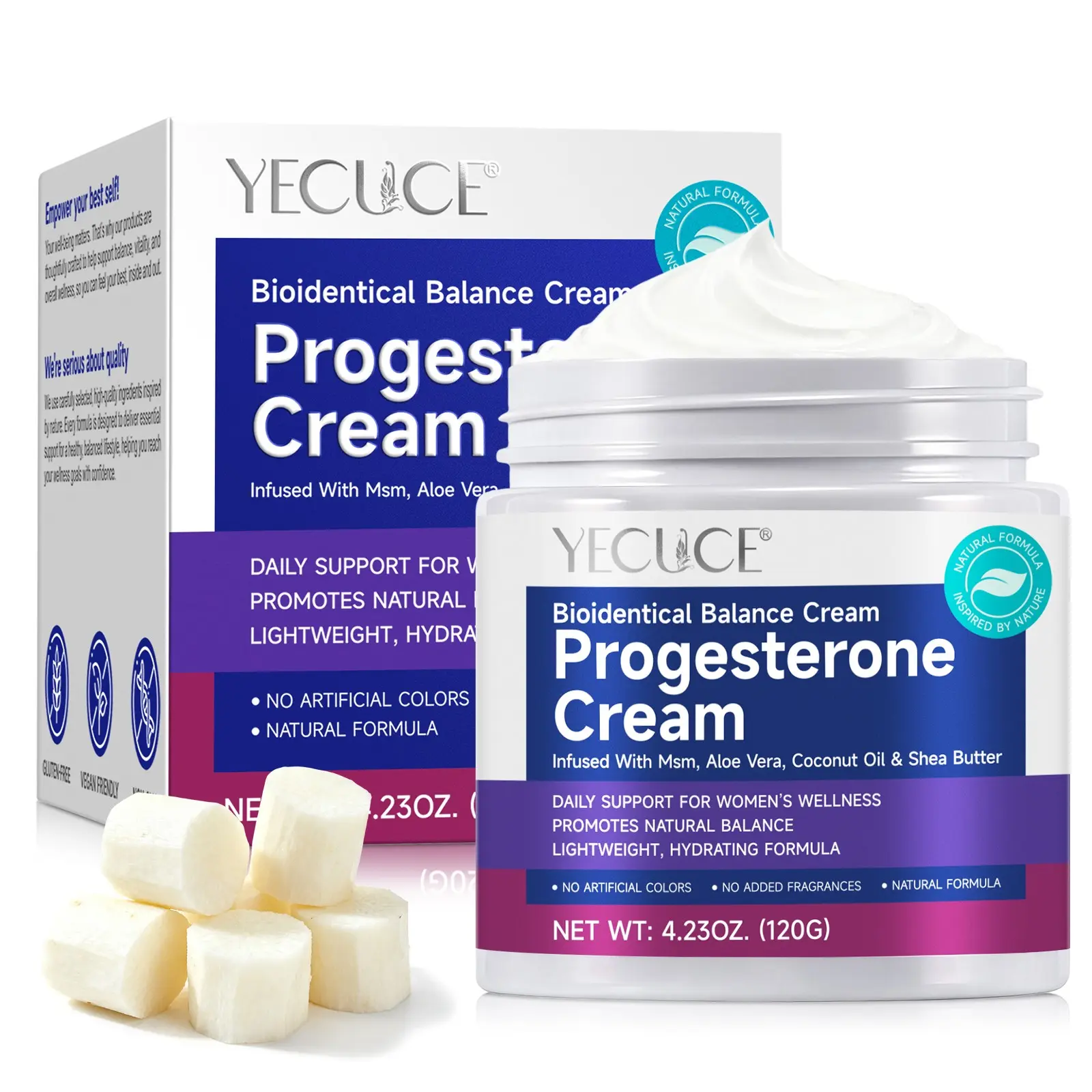 YECUCE Wild Yam, Angelica, Shea, Aloe and Coconut Cream 120ml: Addresses dull, sallow skin caused by insufficient qi and blood; firms and plumps the skin; provides deep hydration; suitable for sensitive skin