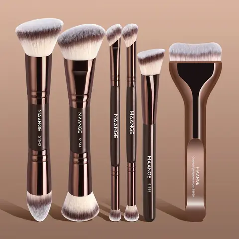 Maange 6-Piece Makeup Brush Set, Includes Foundation Brush, Concealer Brush, Blush Brush, Essential Makeup Tools, Beauty Brushes, Metal Frame Material