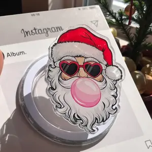 Retro Santa Blowing Bubble MagSafe Phone Grip Christmas Magnetic Popsocket, Funny Santa with Sunglasses Phone Holder, Winter Gift Ideas
