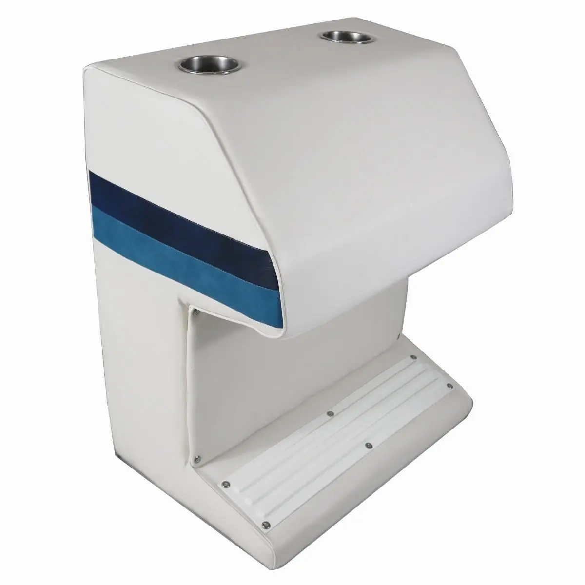 Horizon 3023-AADK 27.75 in. Premium UV-Resistant Vinyl Plastic Pontoon Boat Steering Console Unit, 28 oz, 32 lbs, 33.12"h x 27.75"w x 17"d Marine Helm Accessory with Cup Holders, Removable Cushions, White-Navy-Blue