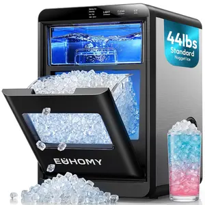 Euhomy Nugget Ice Maker Countertop, 44Lbs/24H Pebble Ice Maker Machine, Self-Cleaning Pellet Ice Machine with Ice Scoop&basket, Sonic Countertop Ice Machine for Home/Kitchen/Office(Black)