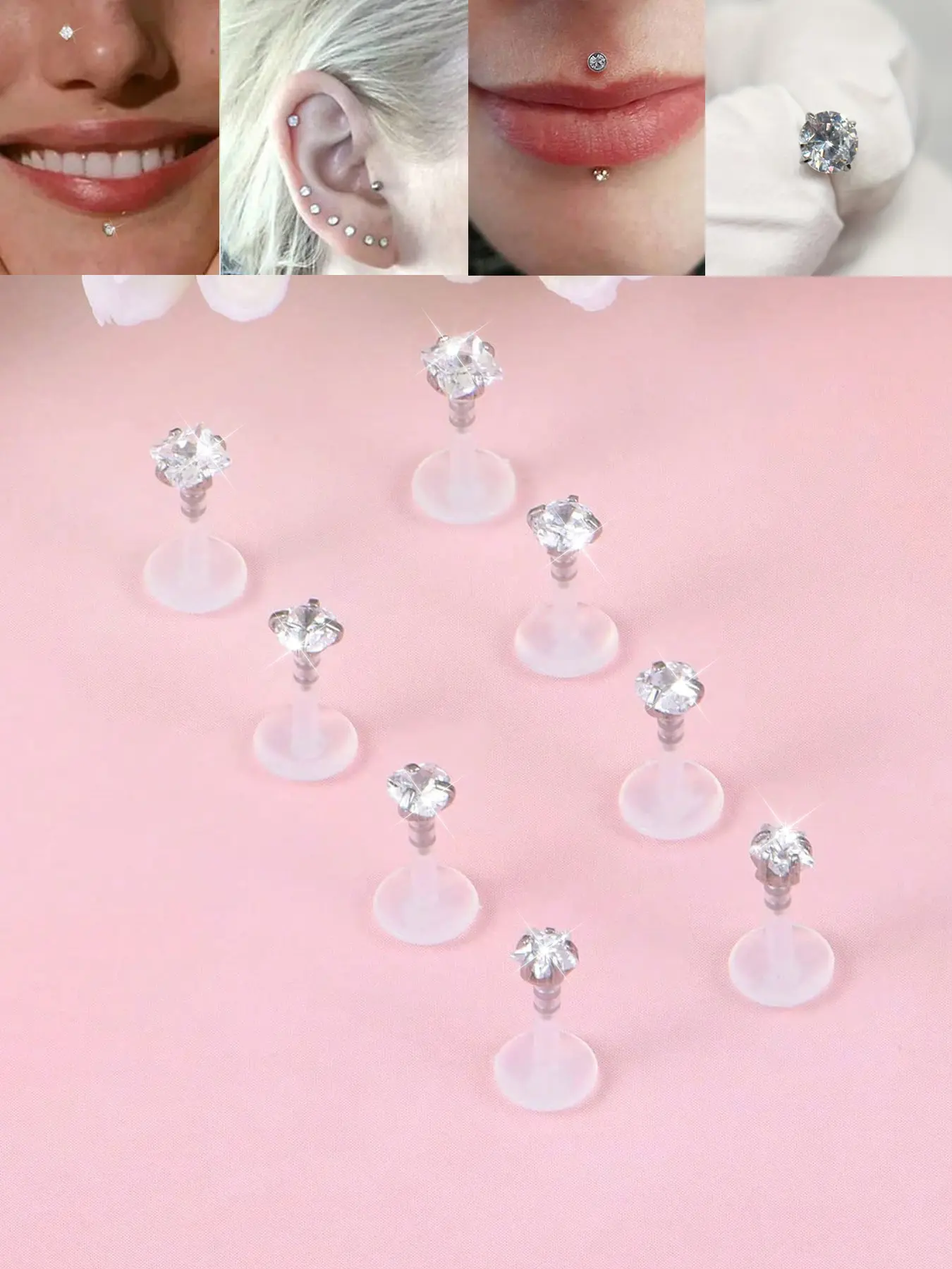 8pcs 16G Push In Clear Lip Rings Studs Plastic Medusa Labret Piercing Jewelry Cartilage Piercings Earring Tragus Earrings Threadless Helix Piercing Jewelry Helix Earrings Helix Pierced Ring 6mm 8mm 10mm Body Piercing Jewelry Chic Body Jewelry