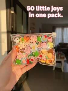 Random Colors 50 Pcs Cute Kids Hairbands Set, Floral & Fruit Designs Hair Accessory, Flower Hair Accessories, Elastic Rubber Bands, Hair Accessories Kit, Perfect for Gifts & Daily Use